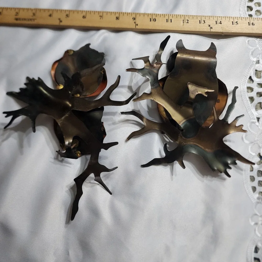 Vintage Brutalist Metal Owl Wall Art Set Mid Century Modern Copper Brass Tones